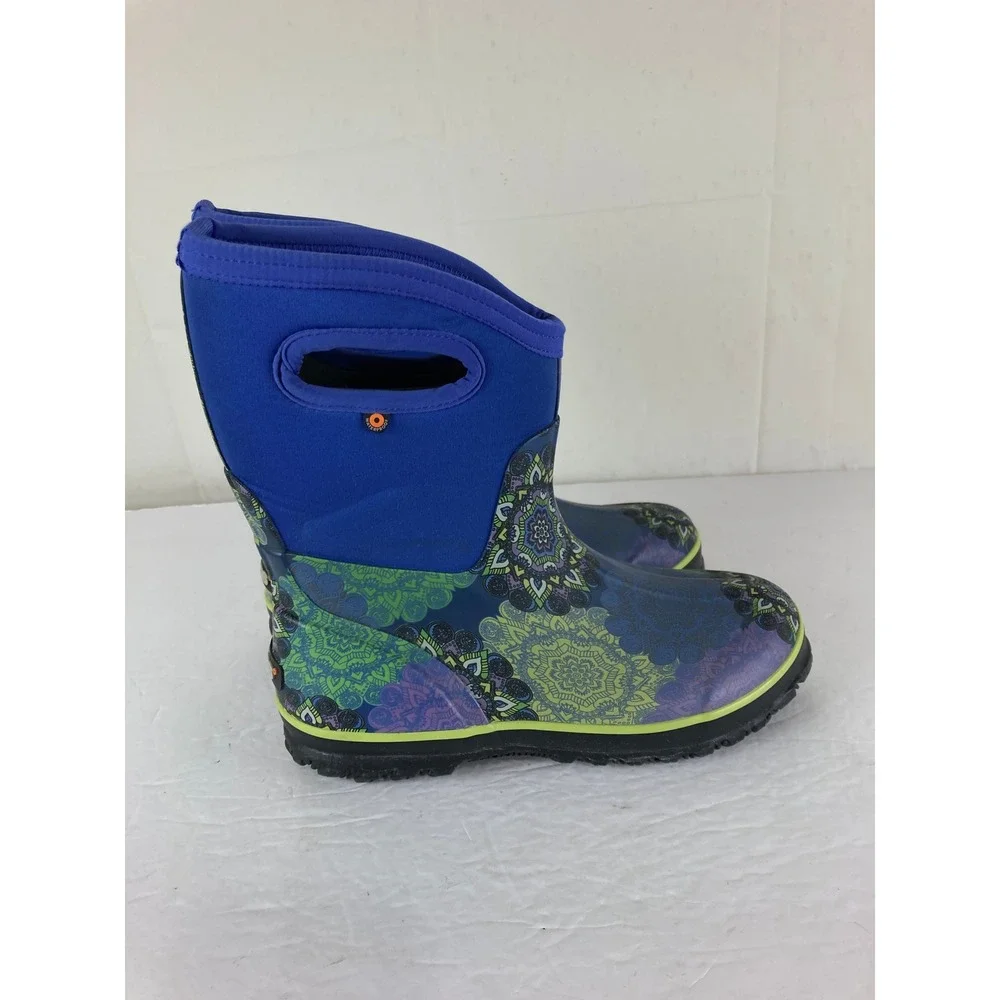 Bogs Classic Mid Mandala Rain Boots Womens 8 Blue Multi  Waterproof